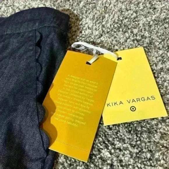 Kika Vargas Indigo Wide Leg Cropped Pants with Scalloped Pocket Size 8- NWT - Picture 8 of 13